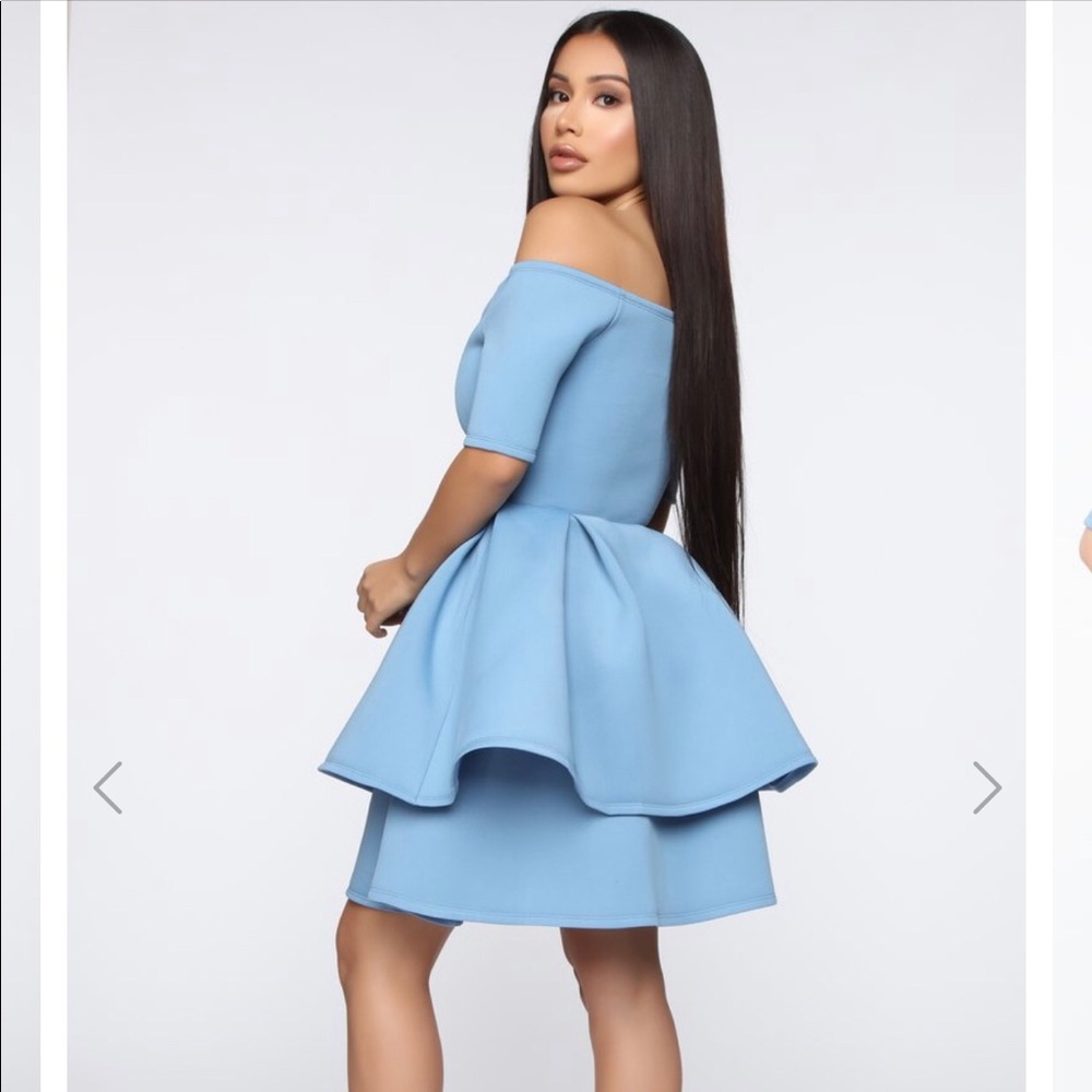 Eye for flare off shoulder mini dress denim blue